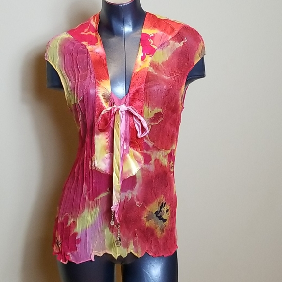 Roberto Cavalli Tops - Stunning Roberto Cavalli Multicolor Sheer Silk Top